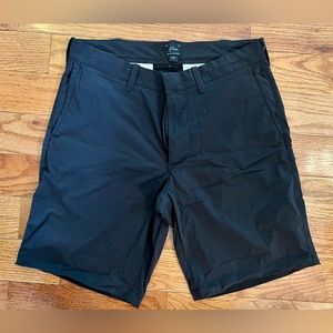 J Crew men’s Black tech shorts; 30” waist, 9” inseam
